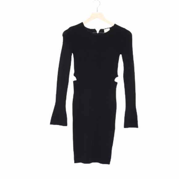 Black Bodycon Ribbed Long Bell Sleeve Dress S - Picture 2 of 4